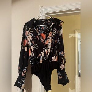 Fashion Nova Black Floral Bodysuit